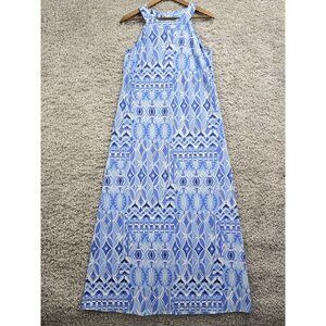 J McLaughlin Edie Maxi Dress M Catalina Cloth Blue Halter Resort Travel Ready‎